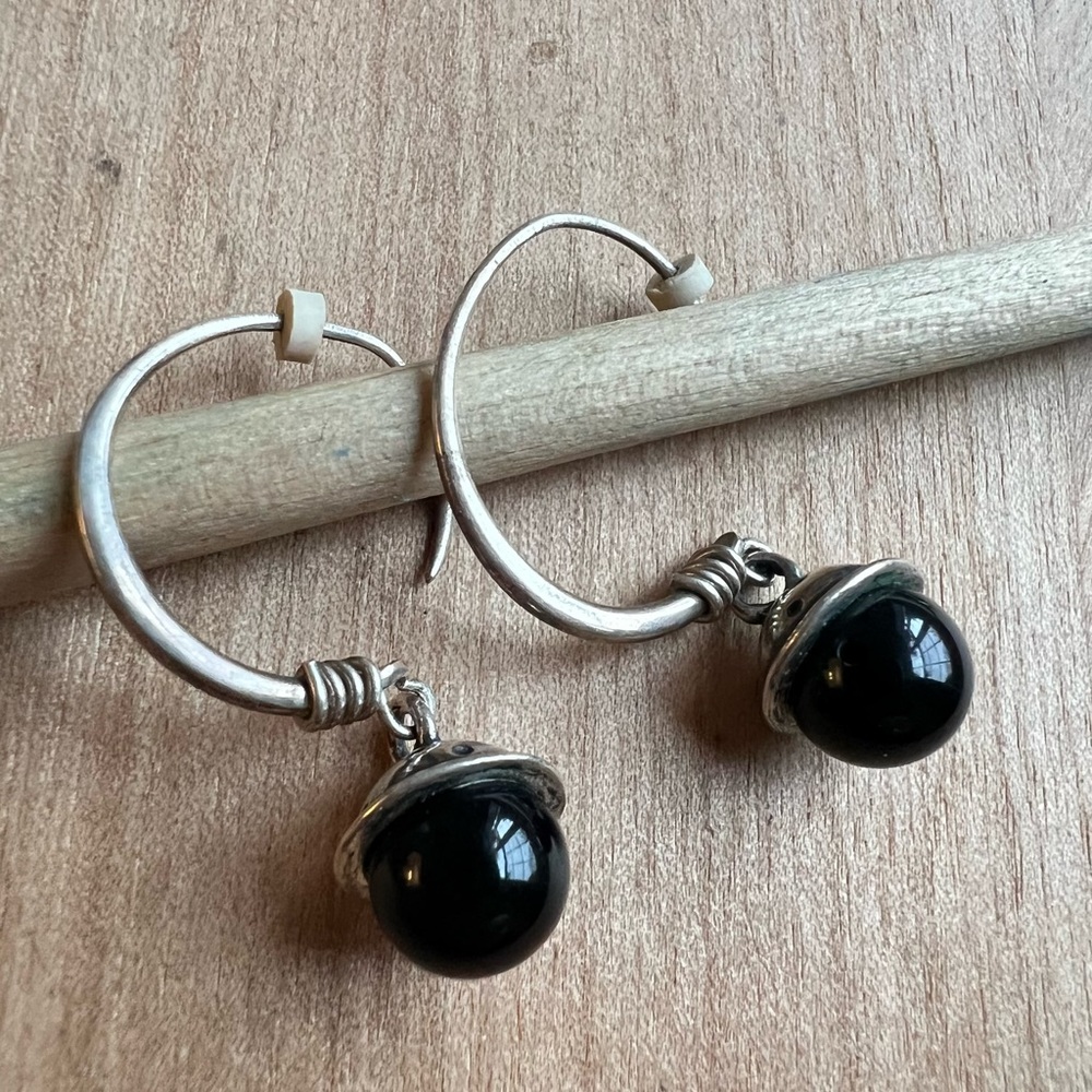 Vintage silver dangle beaded hoop earrings